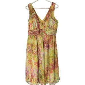 Sundance Silk Green Watercolor Sleeveless V Neck Midi Fit Flare Dress 8